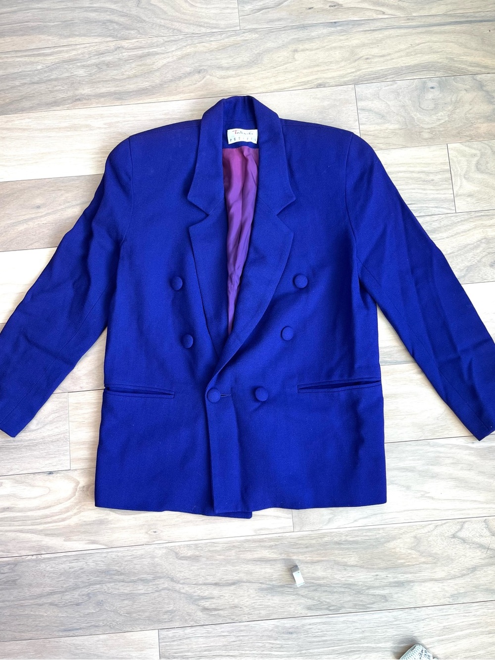 VTG Talbots Pure Wool Double Breasted Blazer Royal Blue 4P Preppy Academia